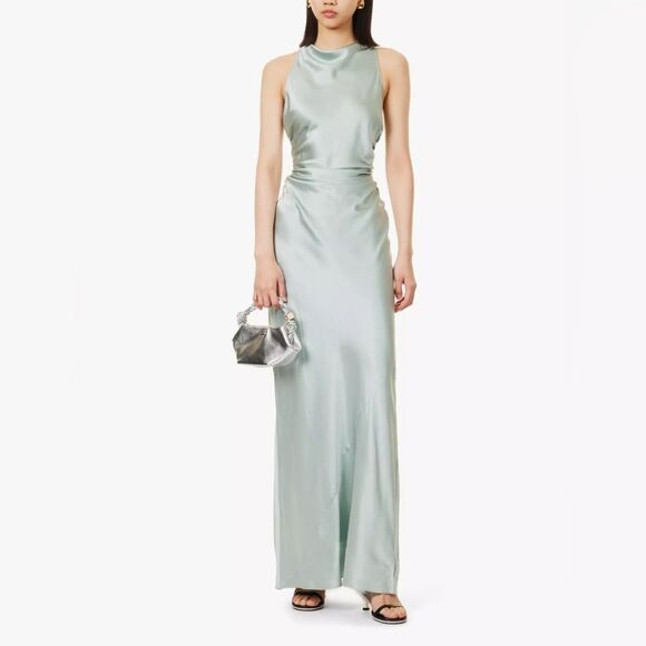 Reformation Anaiis Silk Draped-Neck Maxi Dress in Aquamarine Size 8 NWT - Picture 6 of 9